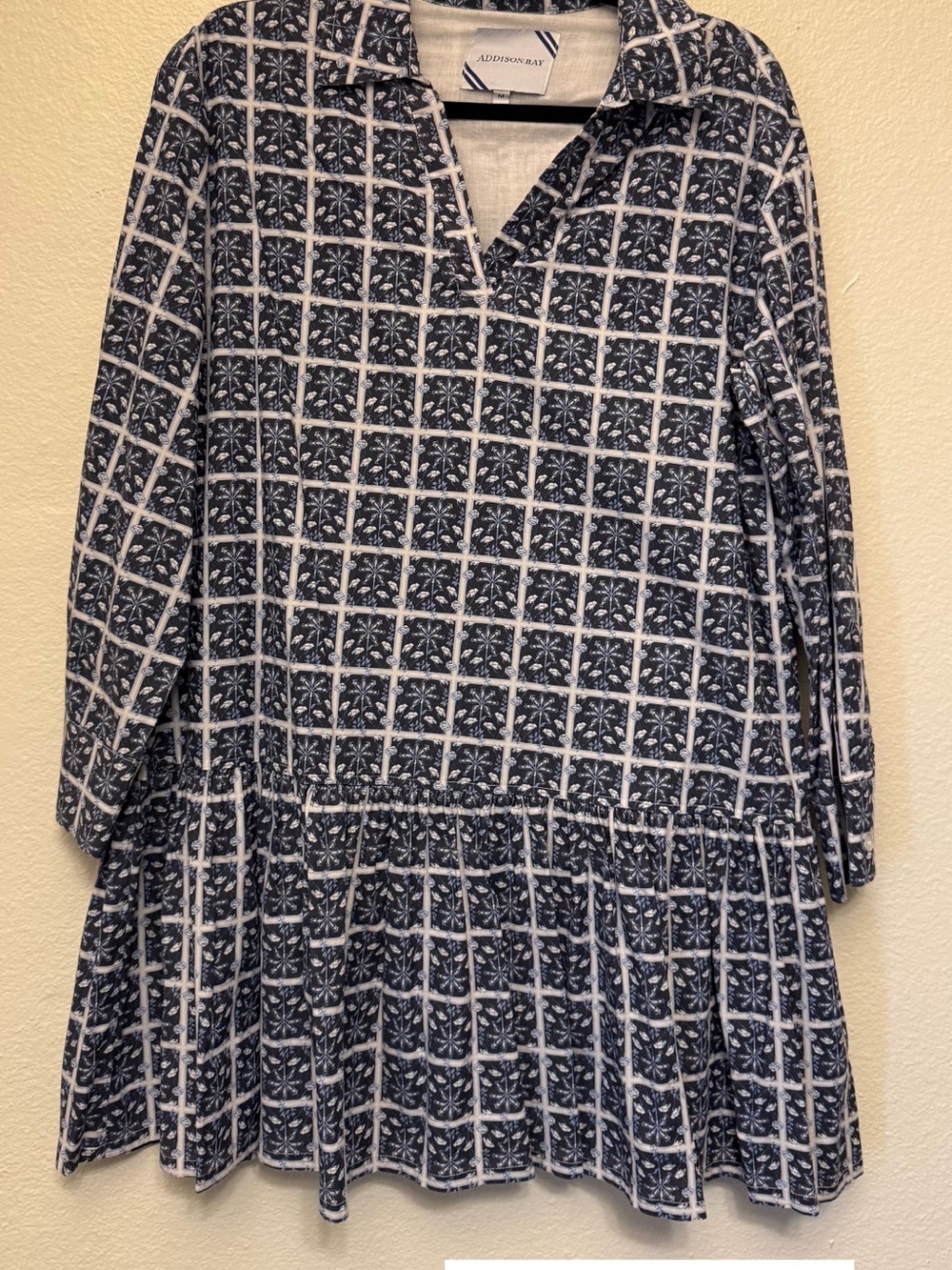 Addison Bay Navy and White Mini Dress with Patterned Grid